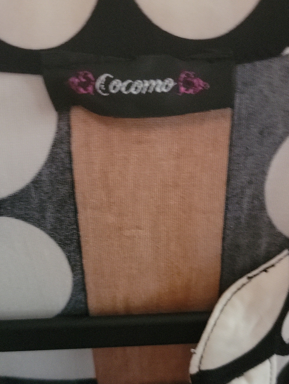 Cocomo Black and White Polka Dot Tote with Tan Center Panel and Pink Logo